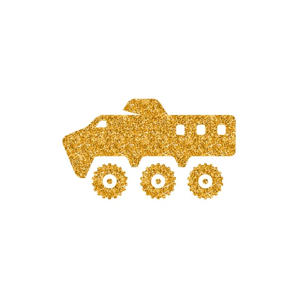 Panzerfahrzeug Ikone Goldener Glitzertextur Vektorillustration — Stockvektor