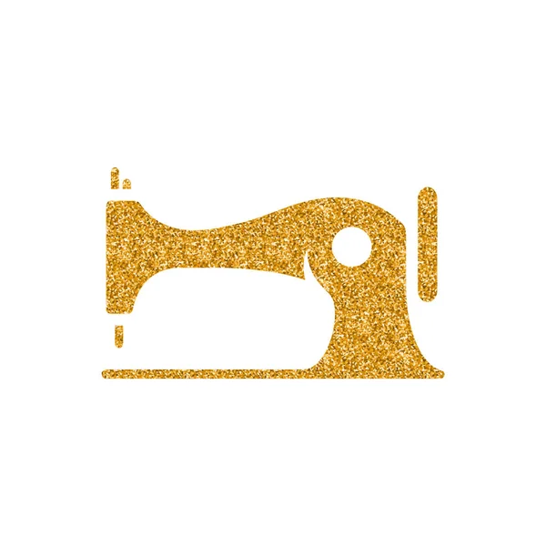 Vintage Sewing Machine Icon Gold Glitter Texture — Stock Vector