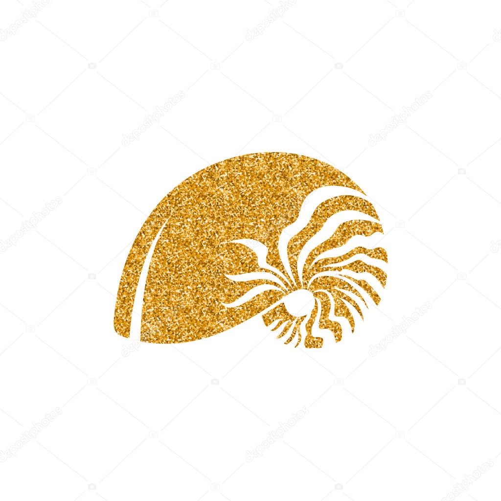 Nautilus icon in gold glitter texture isolated on white background