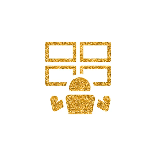 ゴールドラメ テクスチャの監視ルーム アイコン 輝き高級スタイルのベクトル図 — ストックベクタ