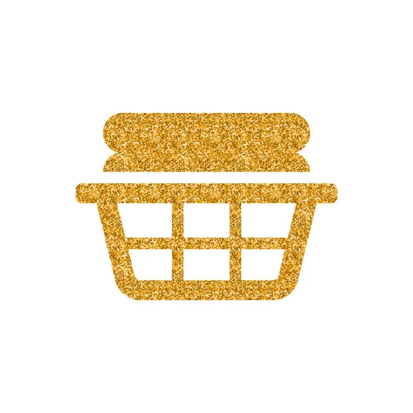 Wäschekorb Symbol Goldener Glitzertextur Vektorillustration — Stockvektor