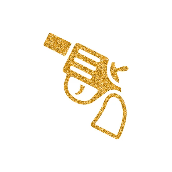 Icona Pistola Revolver Texture Glitter Oro Illustrazione Vettoriale — Vettoriale Stock