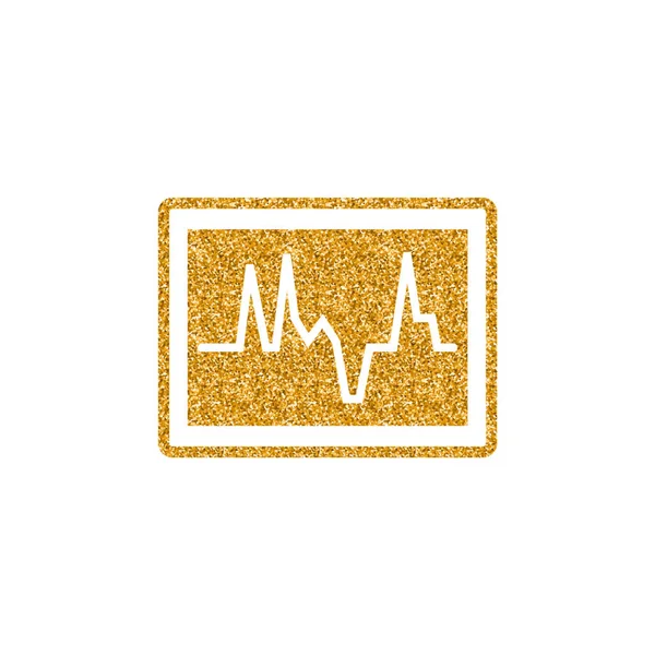 Heart Rate Monitor Icon Gold Glitter Texture Sparkle Luxury Style — Stock Vector