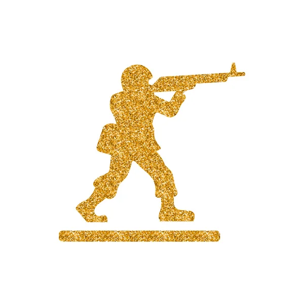 Ícone Soldado Brinquedo Ouro Brilho Textura Isolada Fundo Branco —  Vetores de Stock