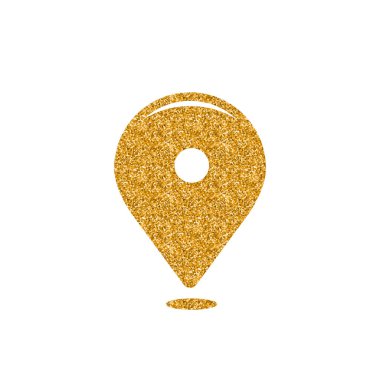PIN konumu harita simgesi altın glitter doku. Işıltı lüks stil vektör çizim.