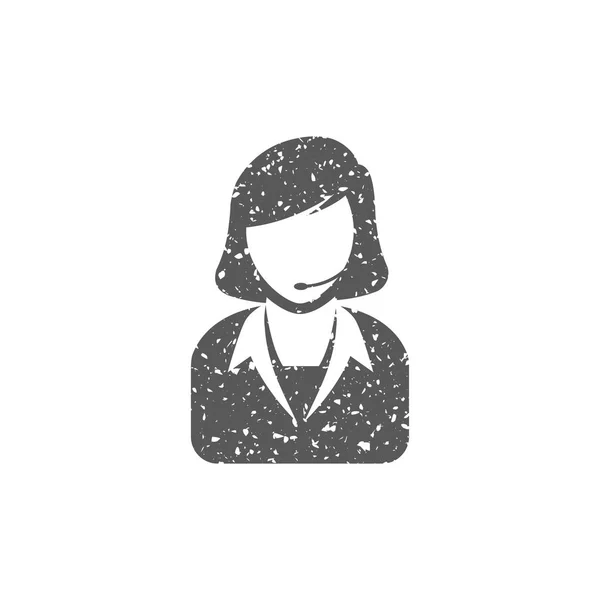 Female Receptionist Icon Grunge Texture Vector Illustration — Stock Vector