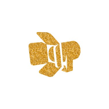 Stüdyo aydınlatma simgesi altın glitter doku. Işıltı lüks stil vektör çizim.