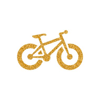 Yağ Lastik Bisiklet simgesi altın glitter doku. Işıltı lüks stil vektör çizim.