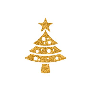 Çam ağacı simgesini altın glitter doku. Işıltı lüks stil vektör çizim.