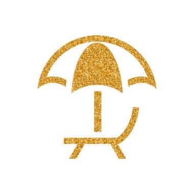 Plaj Şemsiye simgesi altın glitter doku. Işıltı lüks stil vektör çizim.