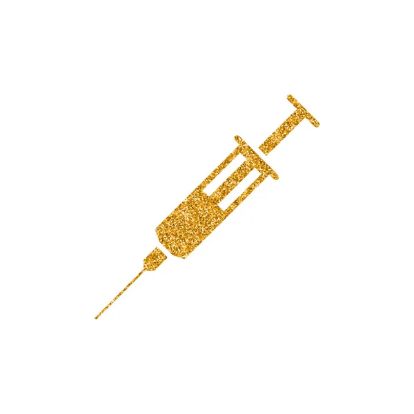 Injekční Stříkačka Ikona Zlaté Třpytky Textury Sparkle Luxusní Styl Vektorové — Stockový vektor
