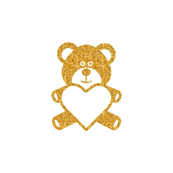 Teddy Holding Heart Shape Icon Gold Glitter Texture Sparkle Luxury — Stock Vector
