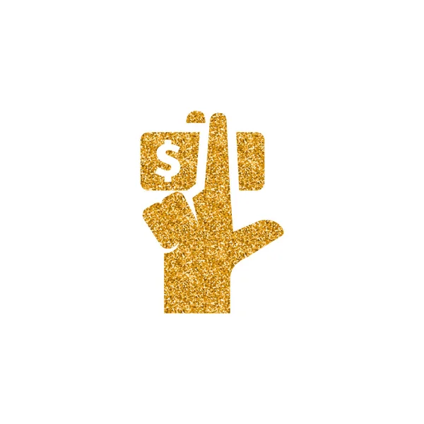 Mão Segurando Ícone Dinheiro Ouro Brilho Textura Sparkle Luxo Estilo — Vetor de Stock