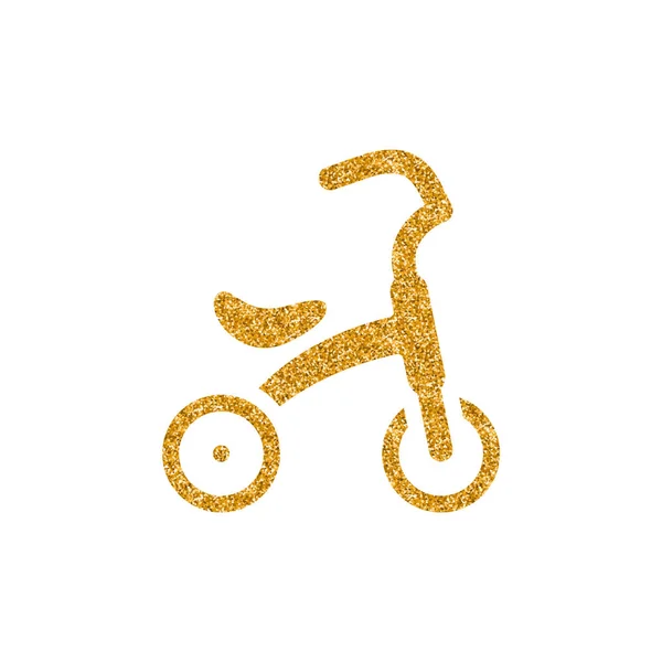 Kinder Dreirad Ikone Goldener Glitzertextur Funkeln Luxus Stil Vektor Illustration — Stockvektor