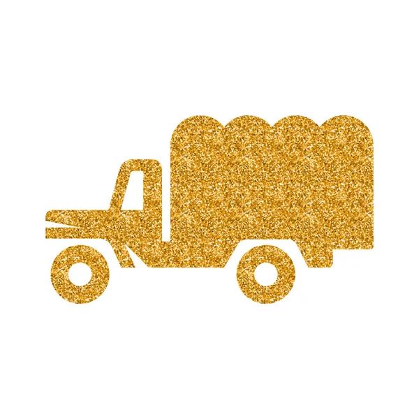 Militär Lkw Ikone Goldener Glitzertextur Funkeln Luxus Stil Vektor Illustration — Stockvektor