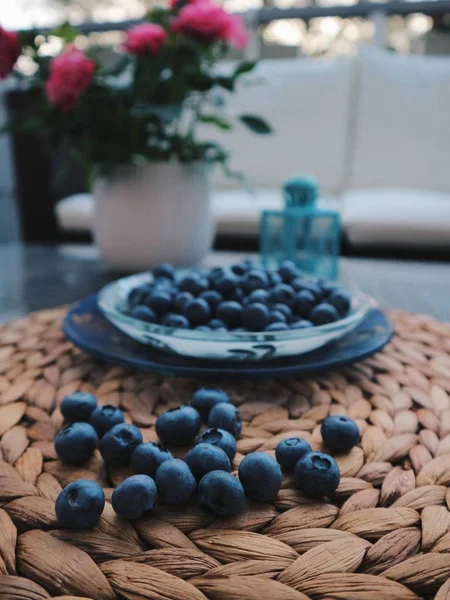 Fresh Blueberries Plate Organic Superfood — Stock Photo, Image