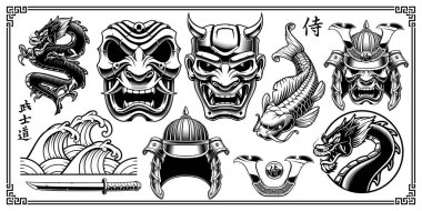 Samurai design elements vector Samurai design elements vector
