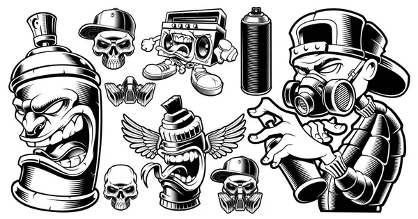 Set of black and white graffiti characters. Royalty Free Stock Vectors