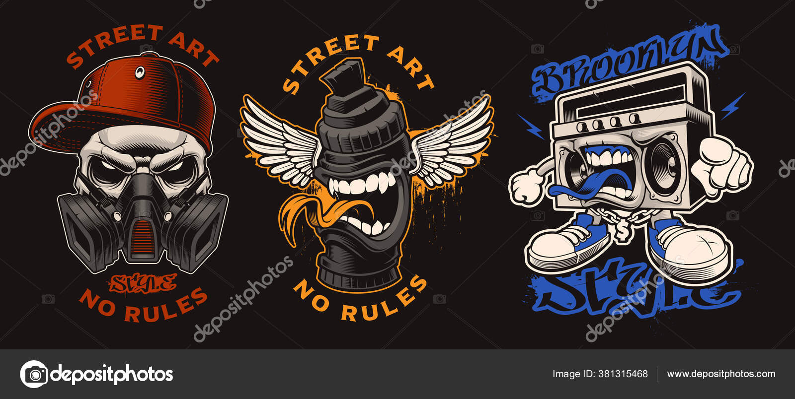 Set Vector Graffiti Characters Dark Background Illustrations Perfect Apparel Logos Vector Image By C Kasyanov Creation Vector Stock