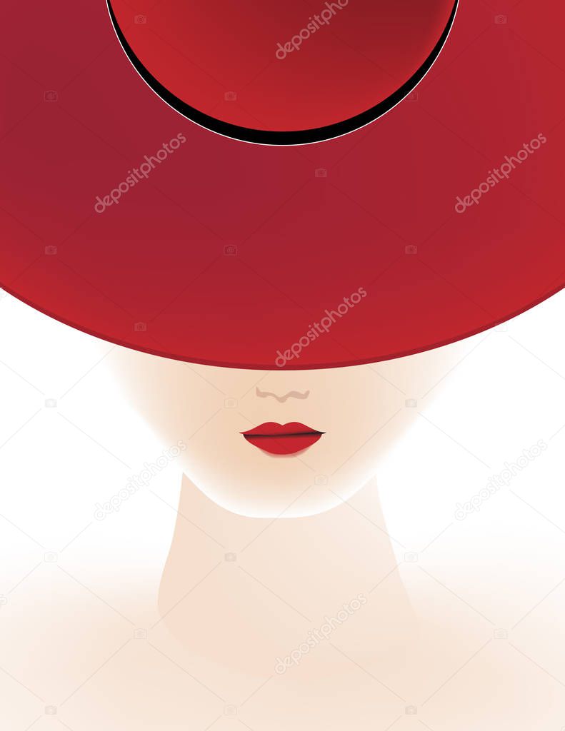 An attractive woman wears a stylish red hat in a minimalist fashion and beauty illustration.