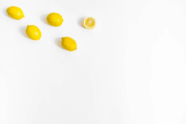 Few Lemons White Background Flat Lay Top View Copy Space — Stock Photo, Image