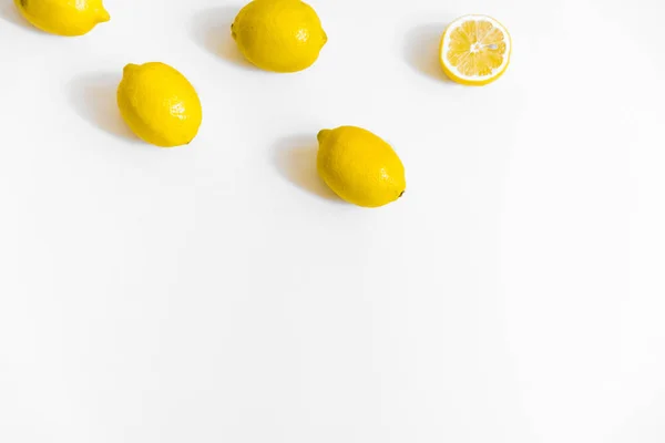 Few Lemons White Background Flat Lay Top View Copy Space — Stock Photo, Image