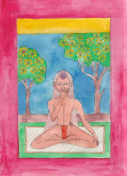 Meditation in nature. Yogi in the garden. Lotus pose