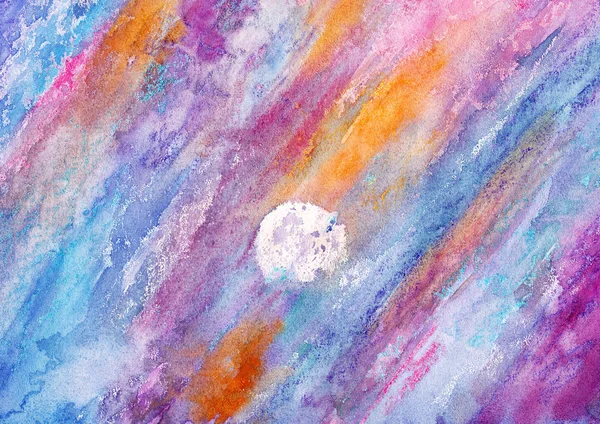 Bright Night Moon Clouds Watercolor Landscape — Stock Photo, Image
