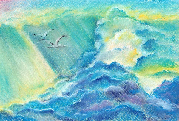 Juntos Para Sempre Nuvens Pássaros Raios Solares — Fotografia de Stock