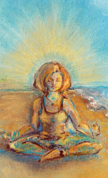 Medytacja Przyrodzie Jogin Plaży Lotus Pozować — Zdjęcie stockowe