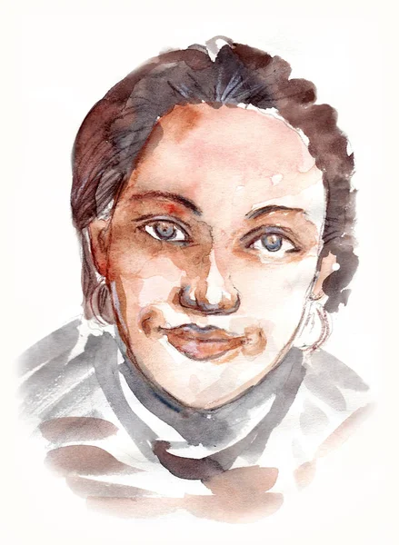 Portrait Woman Watercolor — Stock Photo, Image