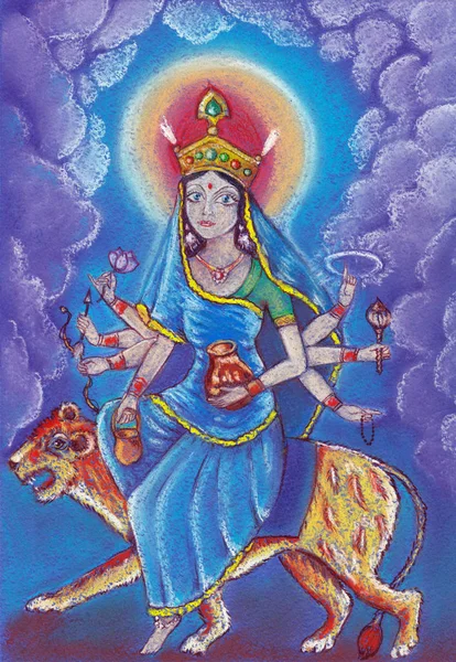 Krásná Hinduistická Bohyně Kushmanda Devi Navaratri Den Pastel — Stock fotografie