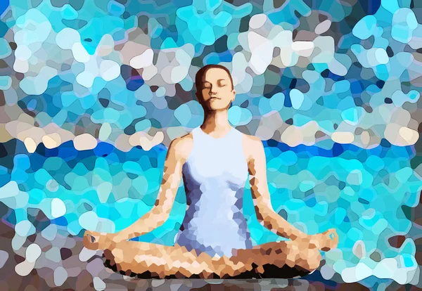 Feminin Energi Kvinde Mediterer Lotus Stilling Abstrakt Maleri - Stock-foto