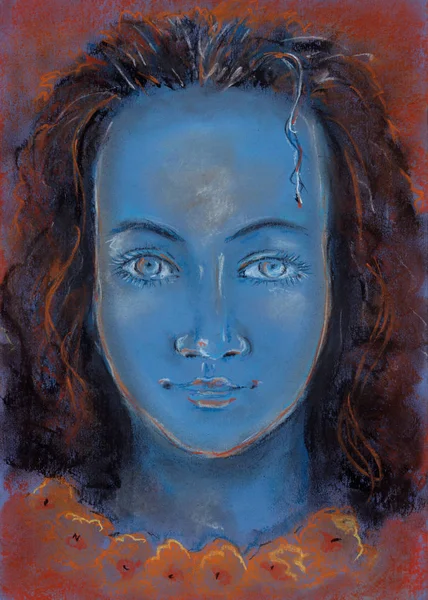 Avatar Com Pele Azul Cabelos Encaracolados — Fotografia de Stock
