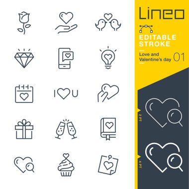 Lineo düzenlenebilir kontur - aşk ve Sevgililer günü satır simgeler