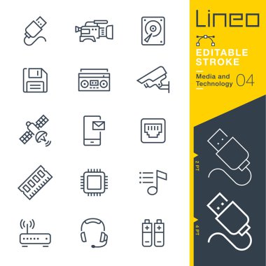 Lineo düzenlenebilir kontur - medya ve teknoloji hattı simgeler