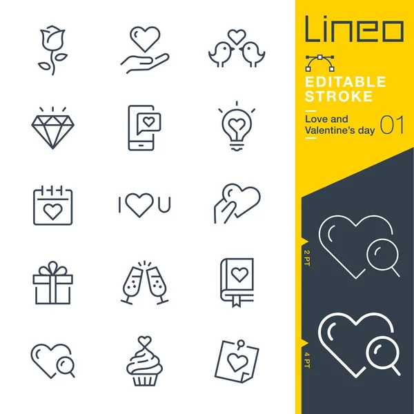 Lineo Editable Stroke Love Valentines Day Line Icons — Stock Vector