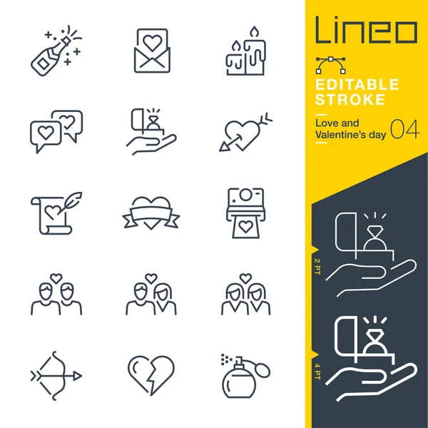 Lineo Editable Stroke Iconos Línea Día Amor San Valentín — Archivo Imágenes Vectoriales