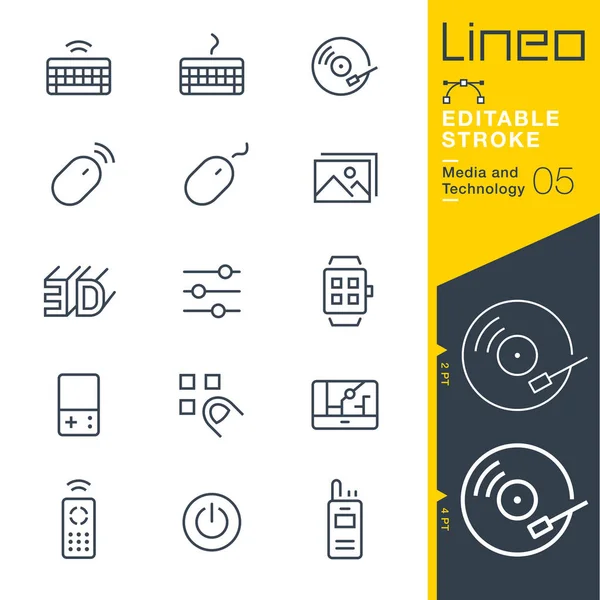 Lineo Editable Stroke Media Technology Line Icons — Stock Vector