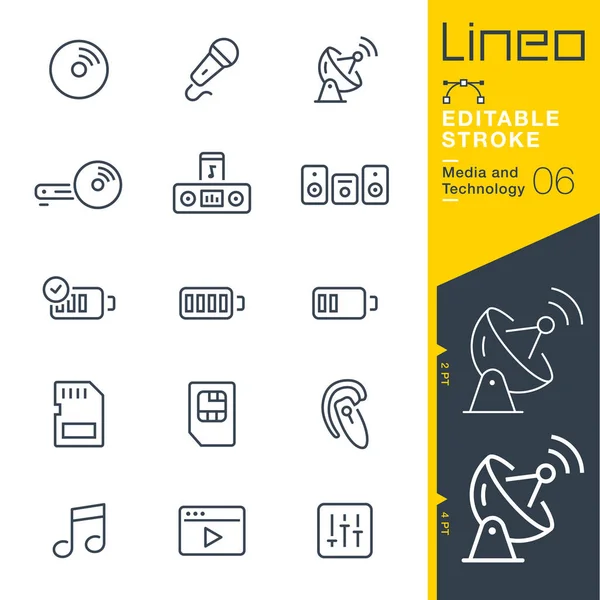 Lineo Editable Stroke Media Technology Line Icons — Stock Vector