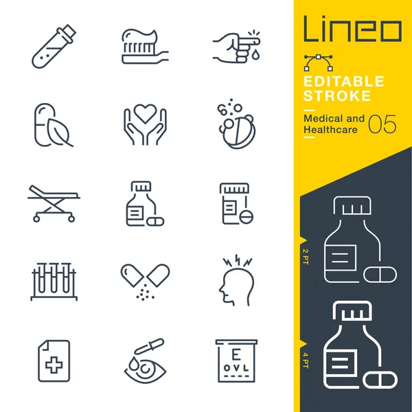 Lineo Editable Stroke Iconos Línea Médica Sanitaria — Vector de stock