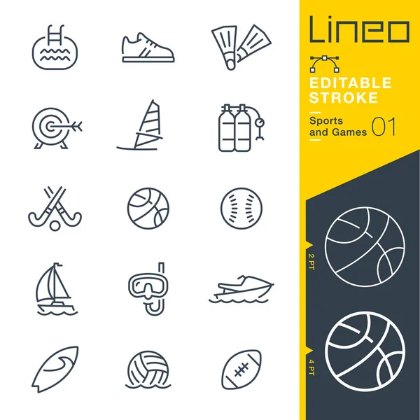 Lineo Editable Stroke Sports Games Line Icons — Stock Vector