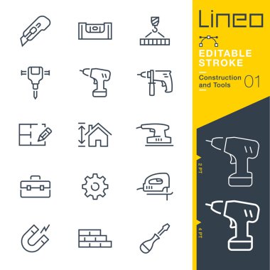 Lineo düzenlenebilir kontur - İnşaat ve araçları satır simgeler