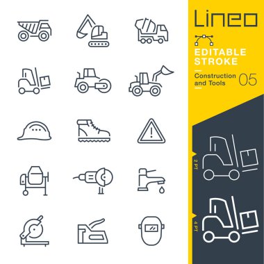 Lineo düzenlenebilir kontur - İnşaat ve araçları satır simgeler