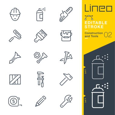 Lineo düzenlenebilir kontur - İnşaat ve araçları satır simgeler