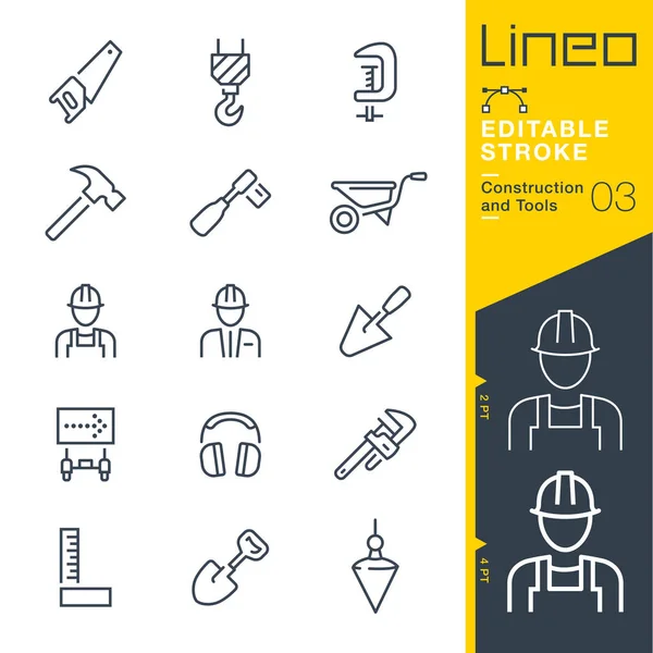 Lineo Editable Stroke Construction Tools Line Icons — Stock Vector