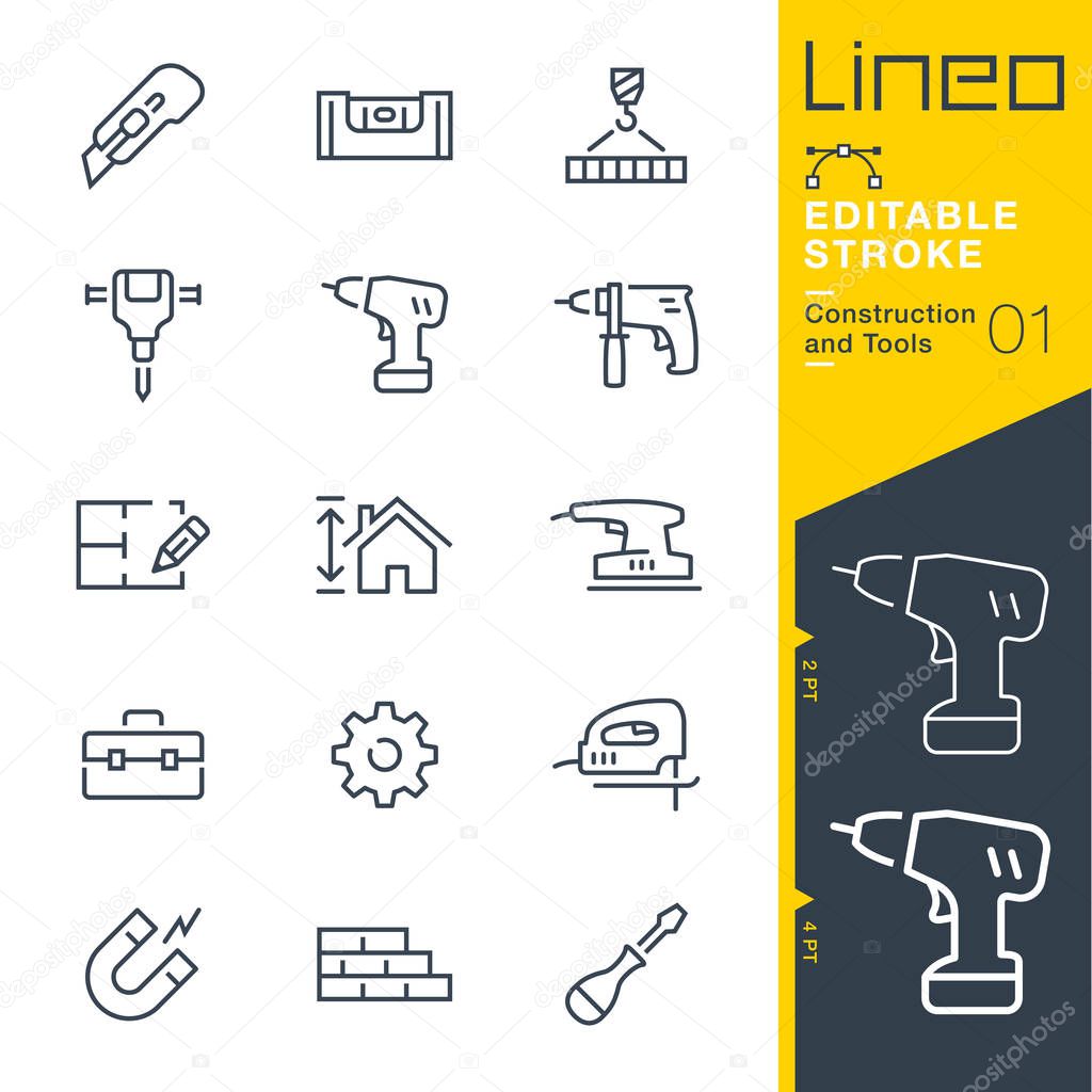 Lineo Editable Stroke - Construction and Tools line icons