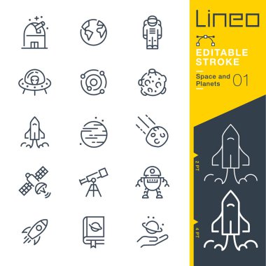 Lineo düzenlenebilir kontur - uzay ve gezegenler satır simgeler