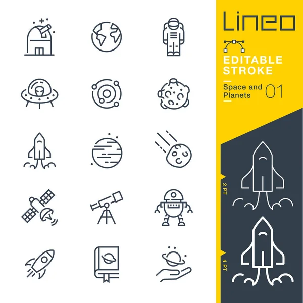 Lineo Editable Stroke Iconos Línea Espacio Planetas — Vector de stock