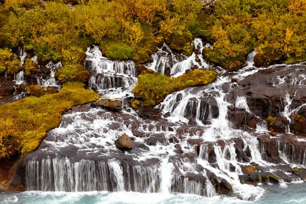 Hraunfossar Esik Izland Gyönyörű Vízesés — Stock Fotó